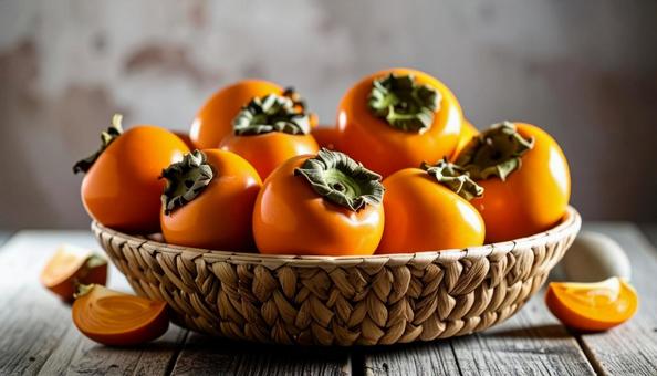 籠に入った柿の写真