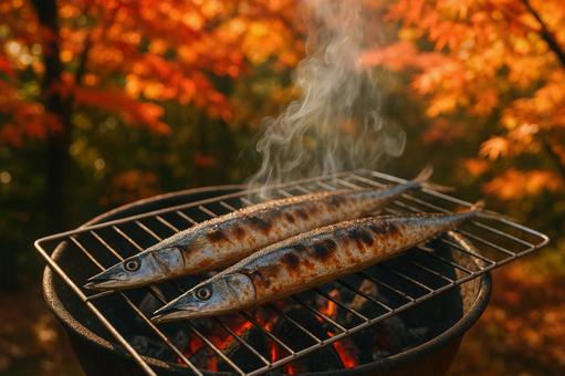 紅葉と秋刀魚焼き 紅葉と秋刀魚焼きの写真