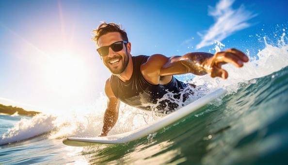 サーフィンをする男性 サーフィンをする男性の写真