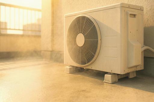 温風が吹き出す室外機 温風が吹き出す室外機の写真