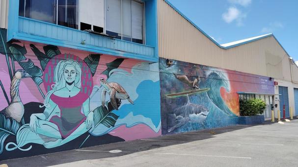 ハワイの街を彩る壁画アート muralart,壁画,アートの写真素材