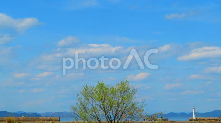４月上旬の瀬戸内海と島々 背景,瀬戸内海,自然の写真素材