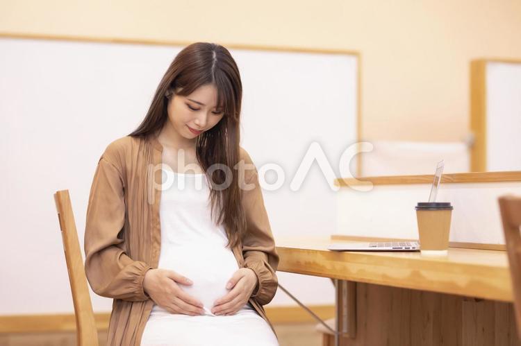 パソコンを使う妊婦のイメージ 妊婦,妊娠,産休の写真素材