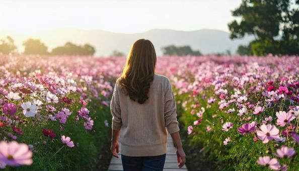 秋の秋桜の花畑 秋の秋桜の花畑の写真