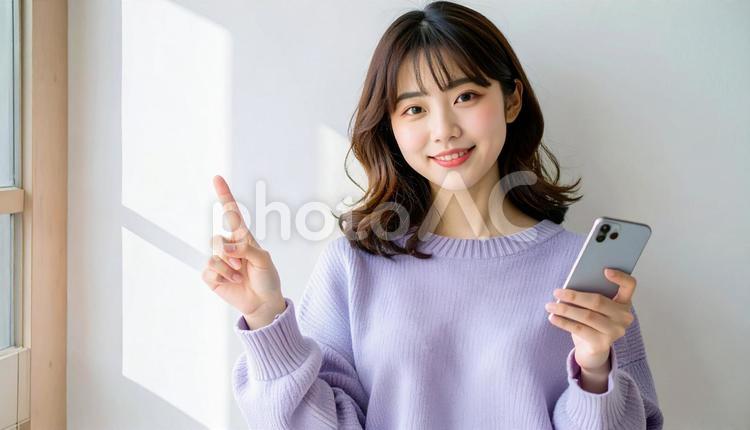おすすめの指をさす人 女性,春,若者の写真素材