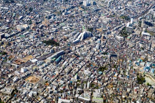 東武東上線の上板橋駅付近の街並みを空撮 空撮,東武東上線,上板橋駅の写真素材