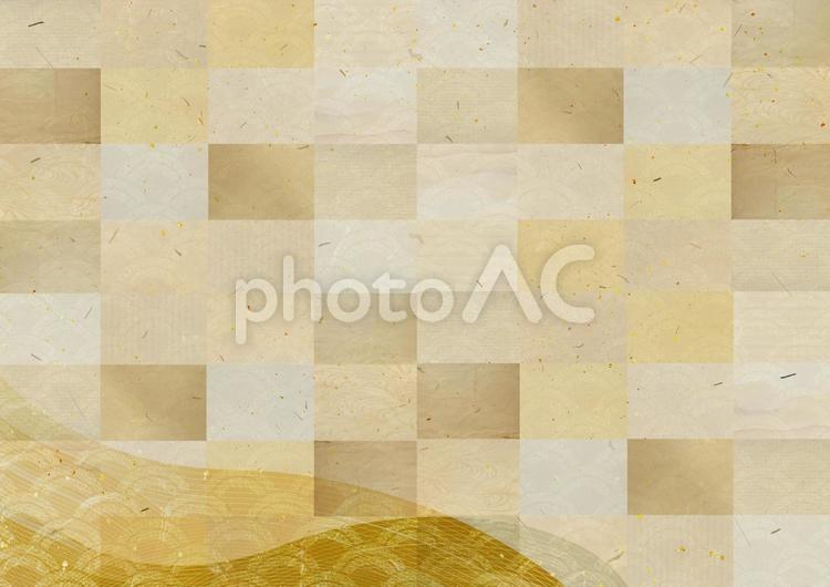 お洒落なパッチワーク風の伝統の和紙素材 和紙,ゴールド,金の写真素材