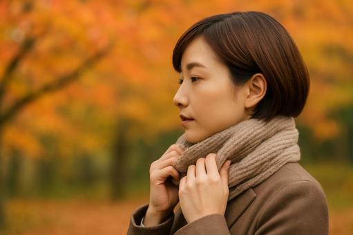 マフラーの女性 マフラーの女性の写真