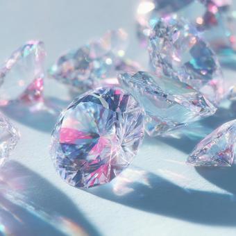光を受けて輝く、ダイヤモンドの集合体の写真