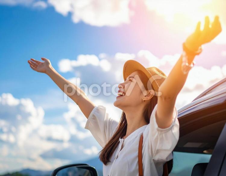 友人と旅行 女性,旅行,記念写真の写真素材