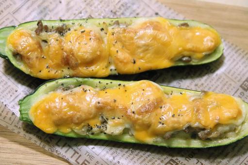 Photo, grilled cheese, zucchini, zucchini boat, 