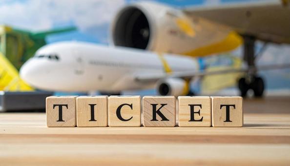 チケットの英単語TICKETのブロック チケットの英単語TICKETのブロックの写真