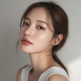 穏やかな笑顔とツヤ肌のクローズアップの写真