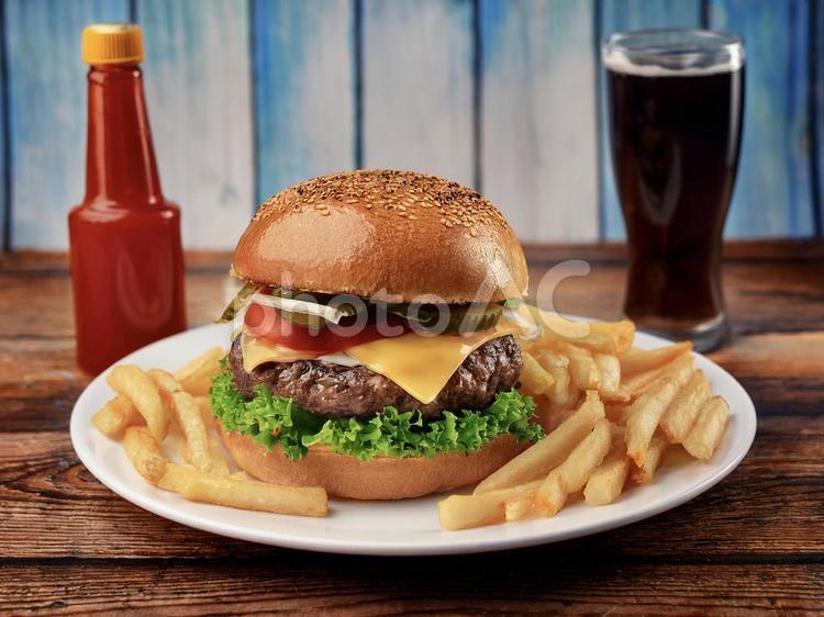 ハンバーガー_AS000020 ハンバーガー,フライドポテト,ファストフードの写真素材