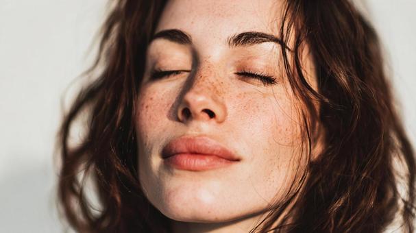 光を浴びてリラックスする女性 光を浴びてリラックスする女性の写真