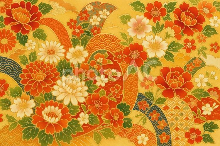 着物柄古典・和風花模様デザイン背景・和装 着物柄,和風模様,花模様の写真素材