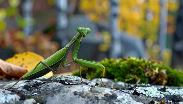 かっこいいカマキリ 秋の昆虫 岩の上 かっこいいカマキリ 秋の昆虫 岩の上の写真