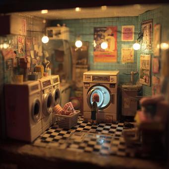 精巧なミニチュアのコインランドリー 精巧なミニチュアのコインランドリーの写真