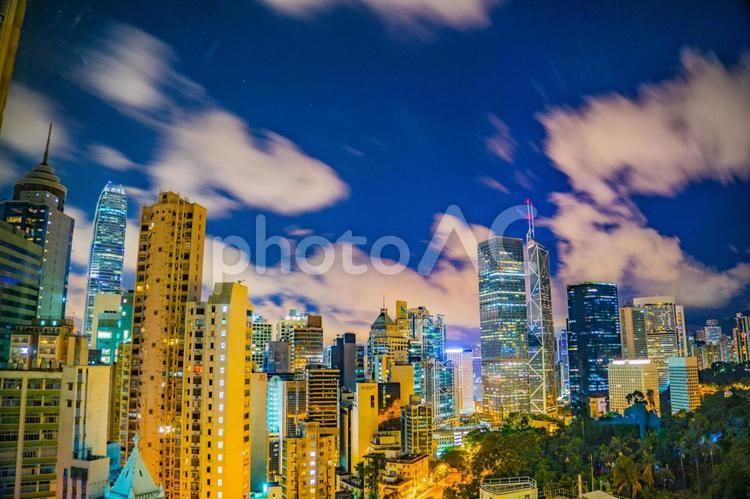香港特別行政区の夜景 香港,香港特別行政区,ビルの写真素材