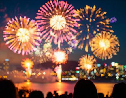 夏の夜空に咲く花火 夏の夜空に咲く花火の写真