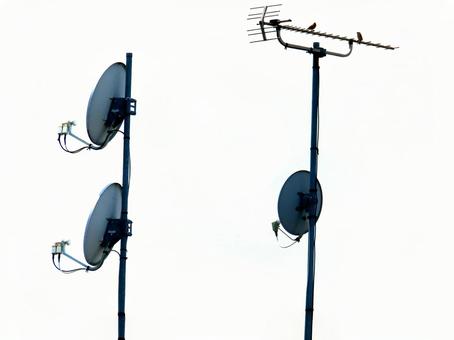 アンテナ アンテナ アンテナ,パラボラ,テレビアンテナの写真素材