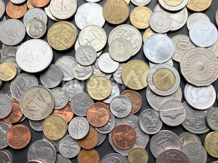 世界のお金 世界の硬貨,世界のコイン,世界のお金の写真素材