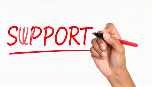 文字「Support」と赤ペンで書く手元 文字「Support」と赤ペンで書く手元の写真