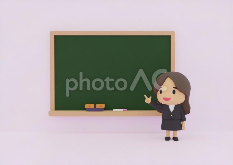 黒板で指差しプレゼンスするスーツの先生 教室,黒板,セミナーの写真素材