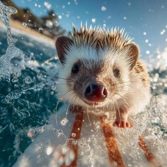 サーフィンするハリネズ サーフィンするハリネズの写真