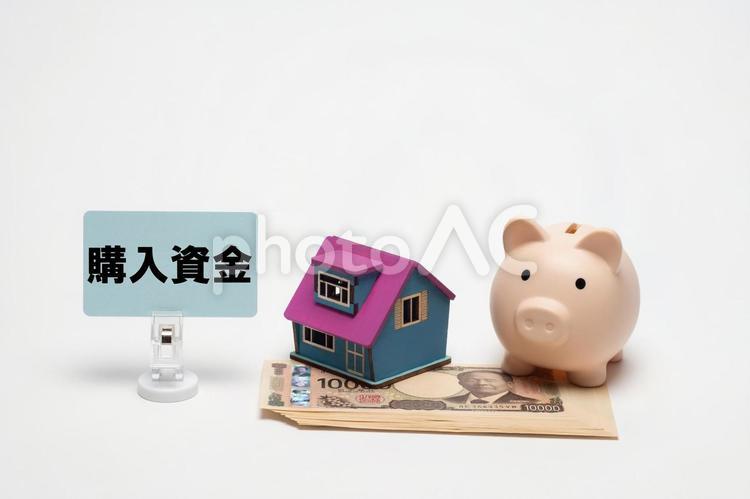 豚の貯金箱と一万円札と住宅の購入資金 お金,貯金,ローンの写真素材