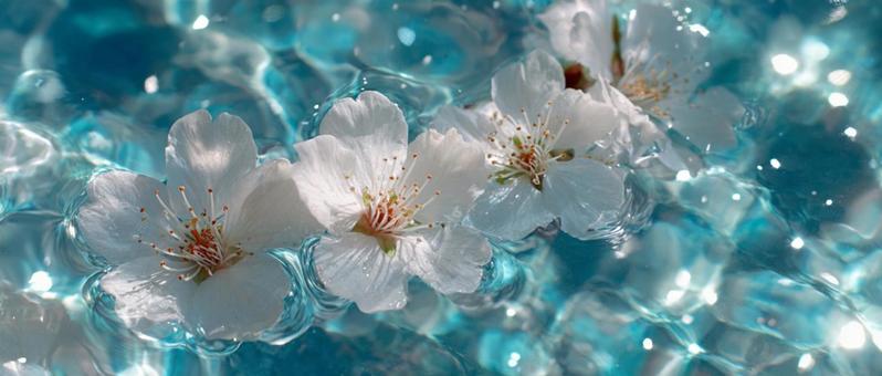 水面に浮かぶ白い花の美しい光景 水面に浮かぶ白い花の美しい光景の写真