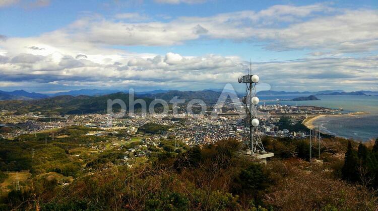 山の展望台から眺める絶景 山,展望台,海の写真素材