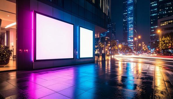 夜のデジタルサイネージ 夜のデジタルサイネージの写真