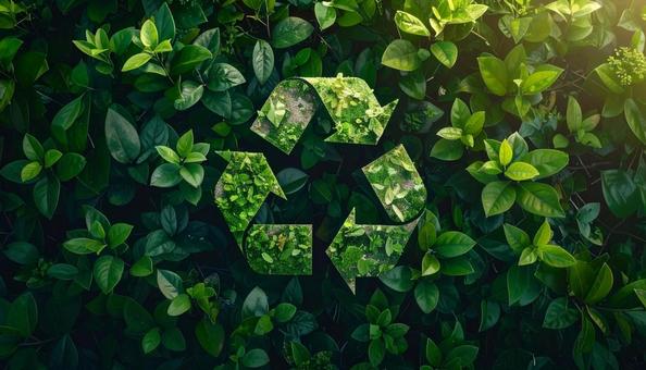 葉っぱで出来たリサイクルマーク 葉っぱで出来たリサイクルマークの写真