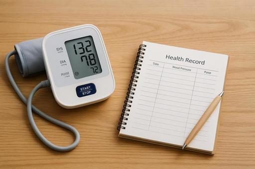 血圧計とメモ帳の写真