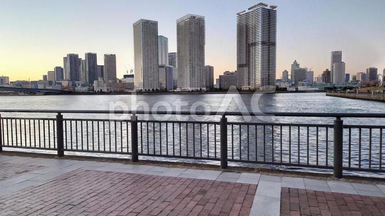 豊洲公園 豊洲,水,ビルの写真素材