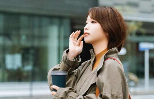 秋の街を歩く女性・ビジネスウーマン 秋の街を歩く女性・ビジネスウーマン 女性,秋,ビジネスの写真素材