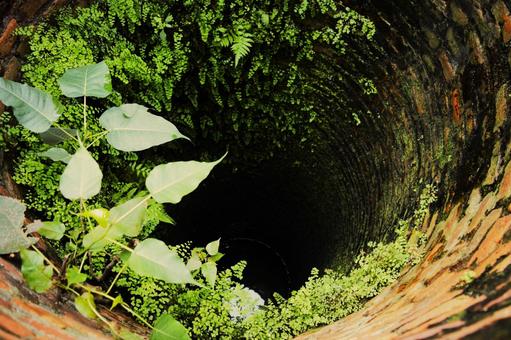 井戸を見下ろす　3 井戸,水,地下の写真素材