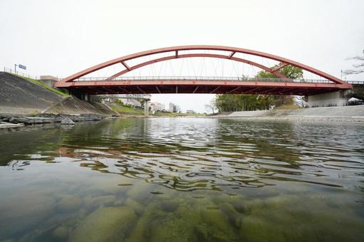 福岡 みやま市 船小屋温泉大橋5 船小屋温泉大橋,船小屋,赤橋の写真素材