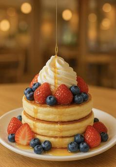 生クリーム&ベリーたっぷりのパンケーキ 生クリーム&ベリーたっぷりのパンケーキの写真