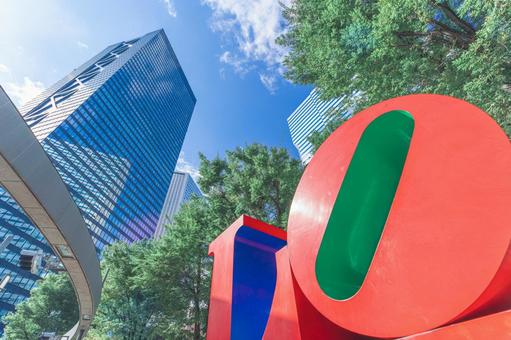 西新宿の高層ビルとオブジェクト 西新宿,高層ビル,青空の写真素材