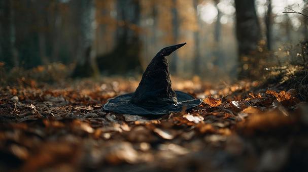落ち葉に埋もれた魔女のとんがり帽子 落ち葉に埋もれた魔女のとんがり帽子の写真