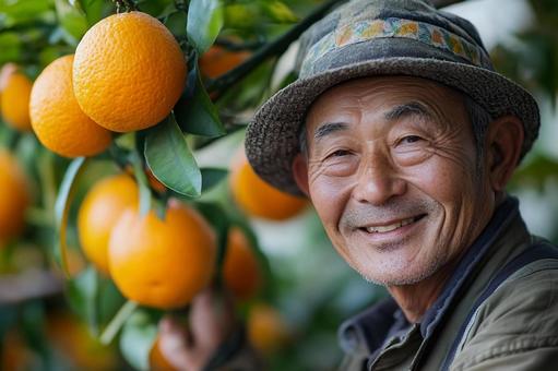 柑橘を育てる農家の男性のイメージの写真
