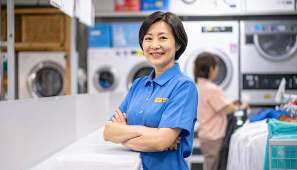 クリーニング店の日本人女性のスタッフ クリーニング店の日本人女性のスタッフの写真
