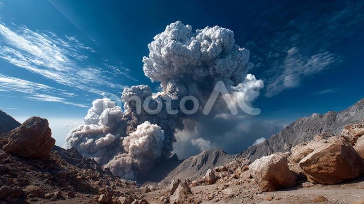 火山活動の迫力を捉えた空撮写真 火山,噴火,噴煙の写真素材