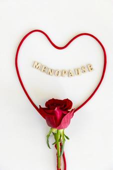 「MENOPAUSE」の文字と紐で作ったハートと薔薇 生理,月経,menopauseの写真素材