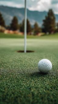 緑の芝生に立つゴルフボール 緑の芝生に立つゴルフボールの写真