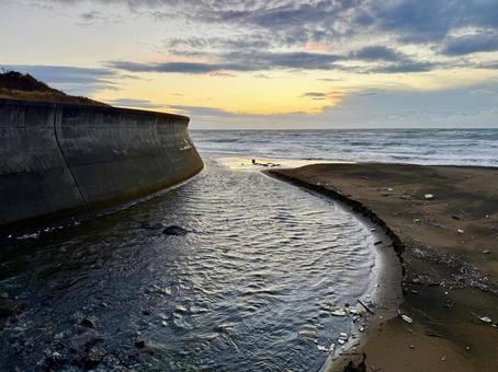 河口 海,川,河川の写真素材