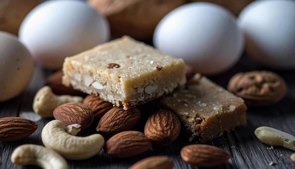 タンパク質を意識した食事　卵、ナッツ　の写真