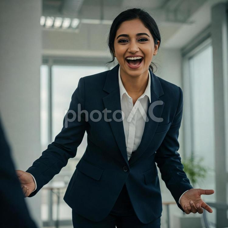 オフィスで働く笑顔のビジネスウーマン オフィス,笑顔,女性の写真素材
